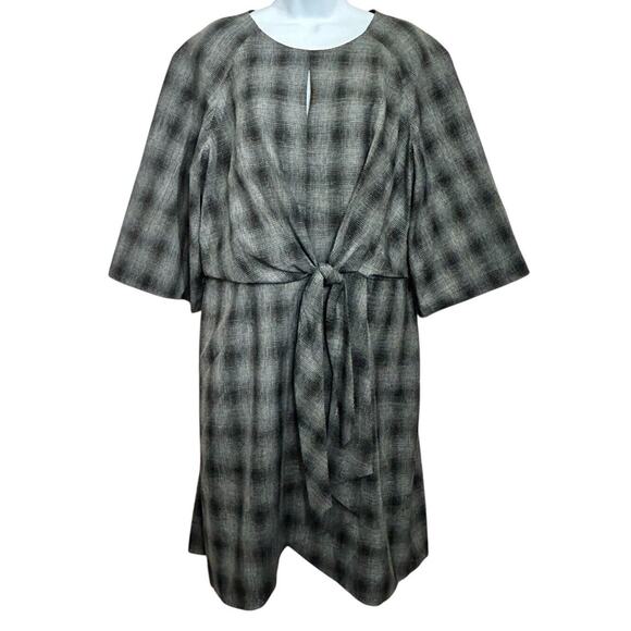 Tahari Arthur S. Levine Black Gray Plaid Faux Wrap Sheath Dress Sz 14 Knee - Picture 3 of 8